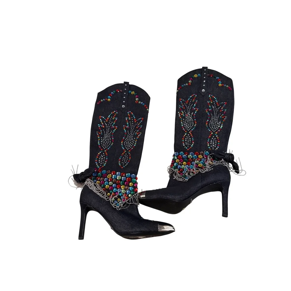 Gianni Bini Kaitrin Rainbow Rhinestone Fringe Bandana Over-Knee Boots 8.5